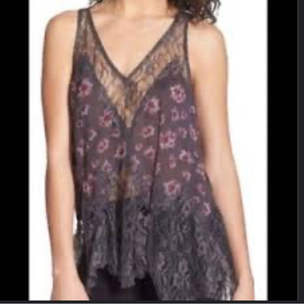 Free People lace floral inset trapeze camisole tank size small